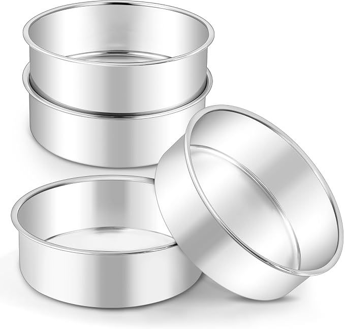 LIANYU 6 Inch Cake Baking Pan Set of 4, Stainless Steel Round Cake Bake Pan | Fit in Pot Pressure Cooker Air Fryer, Healthy & Toxic Free, Leak-proof & Dishwasher Safe, No Coating Metal Baking Pan by LIANYU