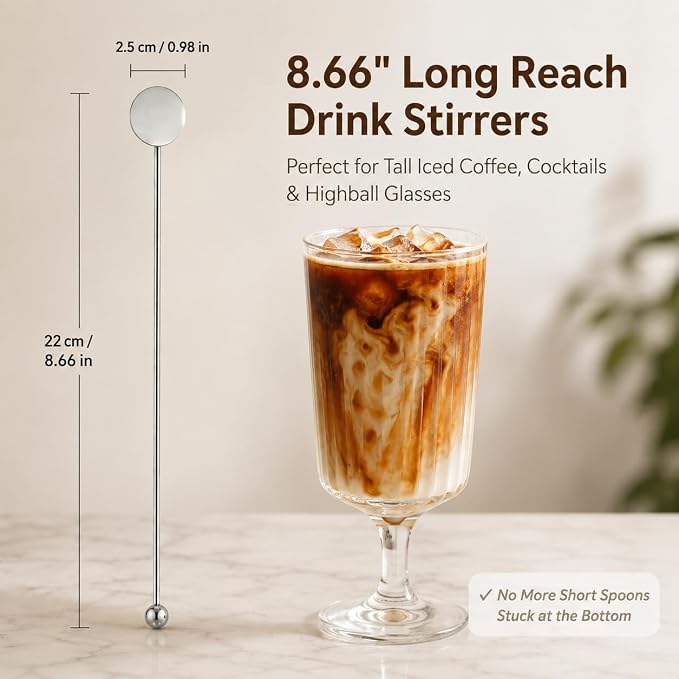 Cocktail Stirrers 8.66" - Silver Steel Swizzle Sticks, 4 Pack | 8.66" Long Steel Drink Stirrers with Dual Ends - Perfect for Tall Cocktails, Coffee & Iced Tea - Reusable Bar Essentials - Image 2