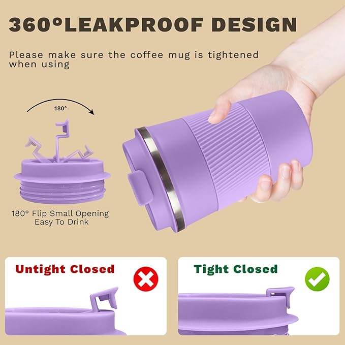 Vacuum Insulated Stainless Steel Travel Coffee Mug,Leak Proof Cup with Lid | 304 stainless steel mug with vacuum insulation, leak proof lid, silicone grip and car cup holder friendly design - Image 5