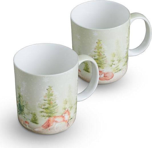 Maison d' Hermine Coffee Mug with Handles Tea Cups (12 Ounce, Pack of 2) | Fine Bone China Coffee Mugs for Hot Beverages Cappuccino Latte Home Restaurant Hotel Spring Summer -Winter Morning by MaisondHermine