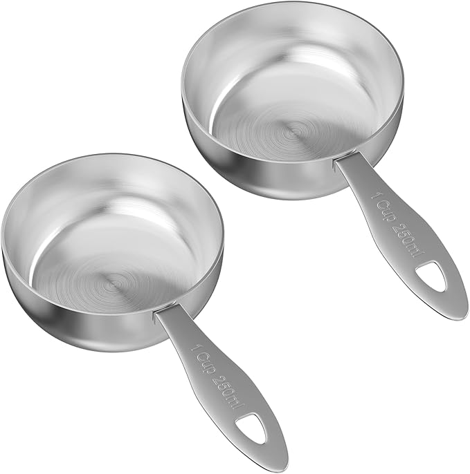 2PCS 1Cup(250ml) Stainless Steel Measuring Cup, Heavy-duty Single Metal Scoop for Wet and Dry Ingredients, Great Kitchen Gadgets for Cooking