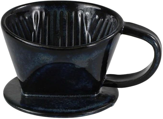 Asayu Japan Ceramic Coffee Pour Over Maker Set in Dark Navy Blue, Slow Brewing Paper Filter Holder and Dripper with 3 Holes for Coffee and Tea - Coffee Dripper Cone