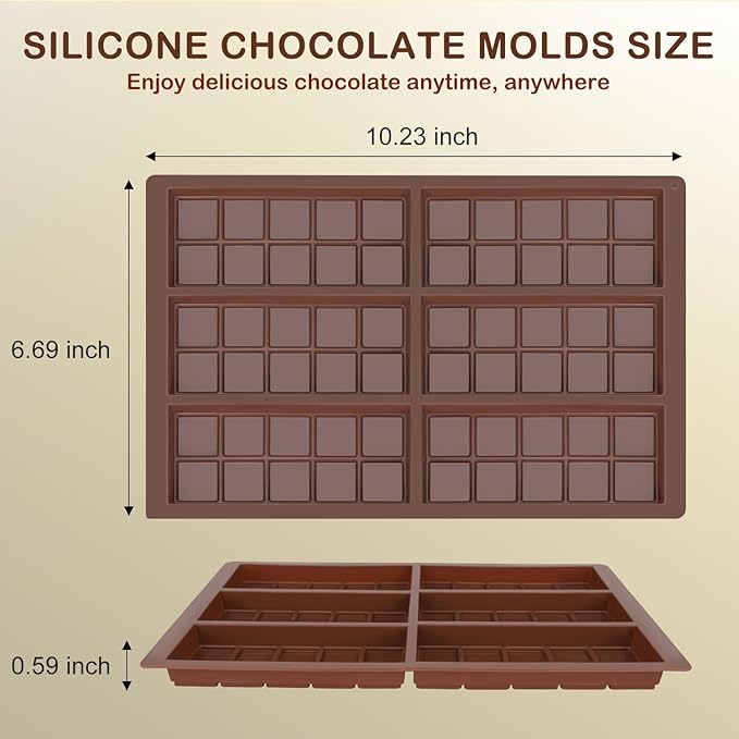 Chocolate Bar Mold, Non-Stick Silicone Chocolate Molds for Stuffed Bar, Food Grade Square Candy Bar Molds for Dubai Pistachio Rod, Snacks, Candies, Desserts (10 Snap)