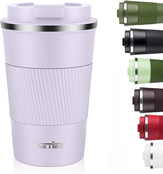KETIEE Travel Mug 12oz: Insulated Coffee Mug with Leakproof Lid, Travel Coffee Mug Vacuum Stainless Steel Double Walled Reusable Coffee Cup for Hot and Iced Coffee Tea Water (Purple) by KETIEE