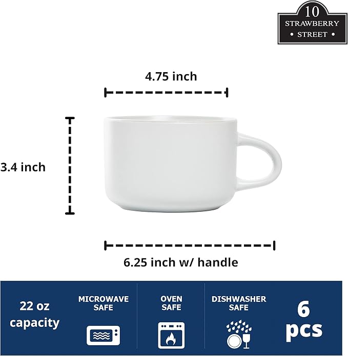 10 Strawberry Street Wazee Matte Oversized Mugs, 6 Count (Pack of 2), WHITE - Image 2