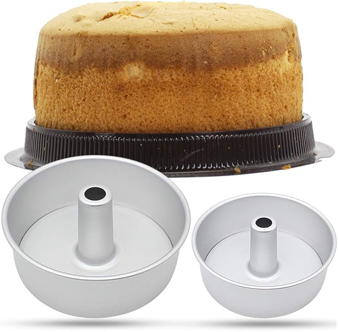 Set of 3 Pieces Angel Food Cake Pan Aluminum Non-Stick Round Chiffon Cake Baking - 8 inch - Image 7