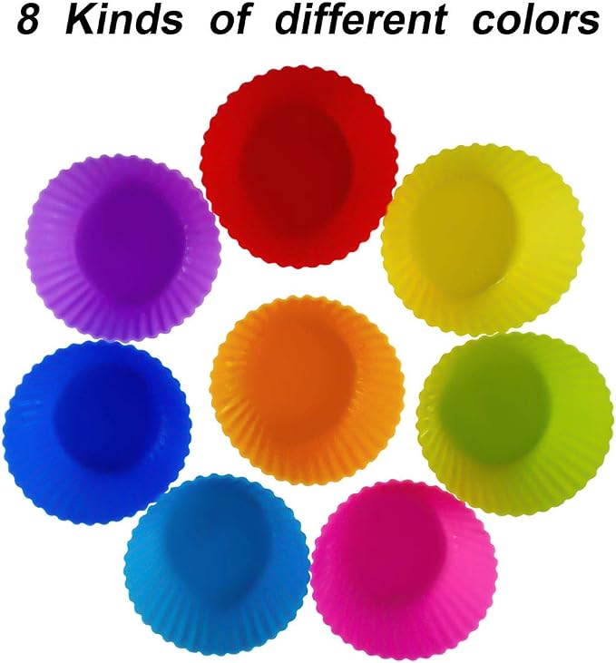 24 Pack Silicone Baking Cups Reusable Muffin Liners Non-Stick Cup Cake Molds Set Cupcake Silicone Liner Standard Size Silicone Cupcake Holder Reusable Cupcake Liners Christmas Gift (8 Rainbow Colors) - Image 5