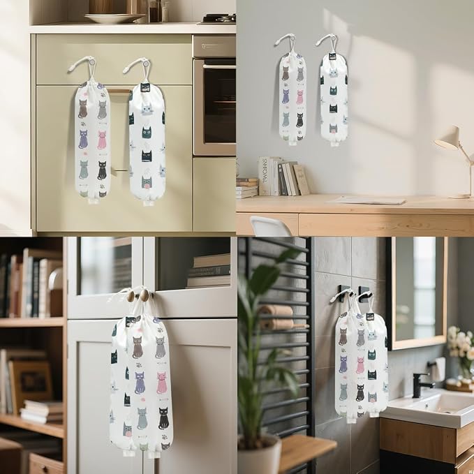 2 Pcs Cat Plastic Bag Holder, Wall Mount Grocery Bag Holder for Plastic Bags, Large Reusable Grocery Bags Organizer Storage Dispenser for Home Kitchen Pantry Decor, Cat Lover Gifts for Women - Image 6