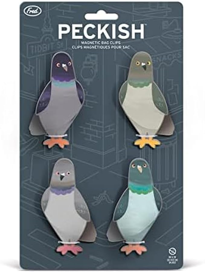 Genuine Fred PECKISH, Pigeon Magnetic Bag Clips, Set of 4, Chip Clips, Bag Clips for Food, or for use on the fridge by GenuineFred