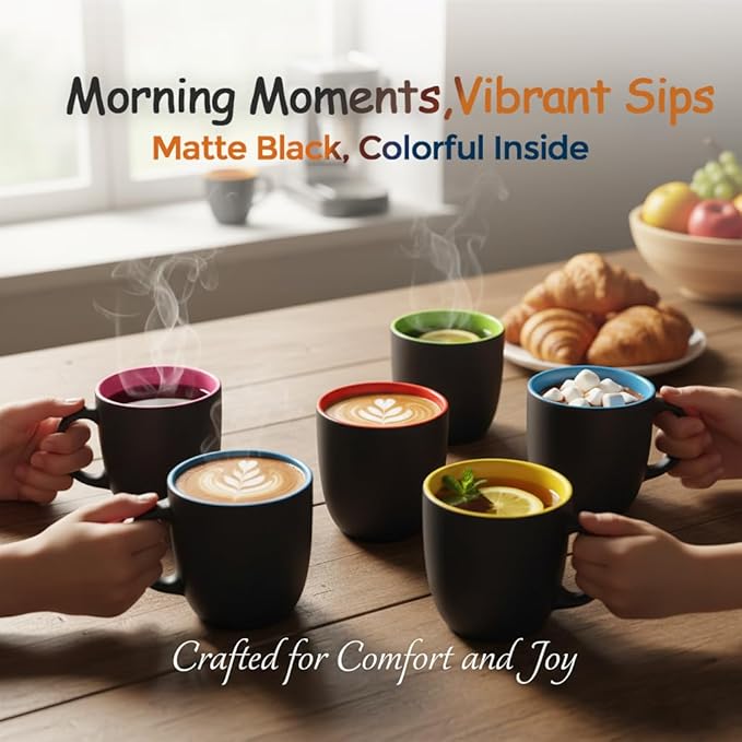 GBhome 16oz Coffee Mugs Set of 6,Ceramic Coffee Mugs for Man, Woman,Restaurant Modern Coffee Mugs Set with handle for Tea/Latte/Cappuccino/Milk/Cocoa. Dishwasher&Microwave Safe,Multi-Color,6 Pack - Image 5
