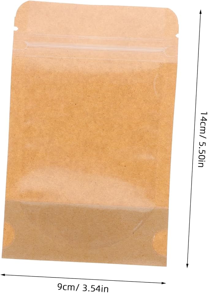 Zerodeko 50PCS Semi- Kraft Paper Resealable Bags Stand-Up Food Storage Pouches Airtight Sealable Snack Bags for Dried Fruits Party Treats and Candy Wrapping - Image 2