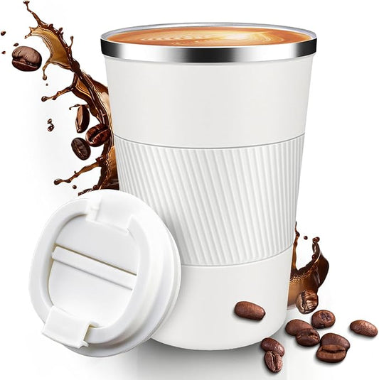 12OZ Travel Coffee Mug Insulated Coffee Cup with Spill Leak Proof Lid, Portable Stainless Steel Tumbler Reusable Hot and Cold Water Mug for Car, Daily, Camping- White by Unknown