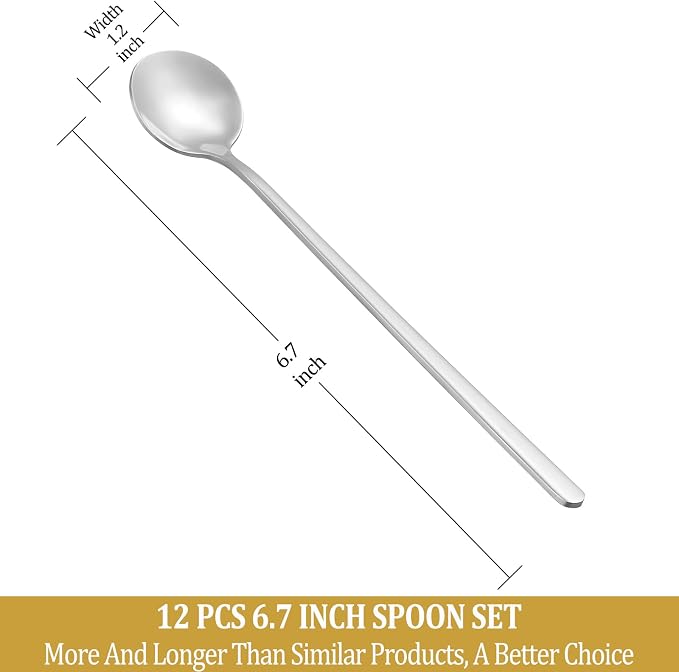 12 Pcs Teaspoons Set, 6.7 Inch Tea Spoons Long Handle, Small Teaspoons, Food Grade Stainless Steel Spoons, Long Spoon for Stirring, Metal Espresso Spoon, Coffee Bar Accessories - Image 2