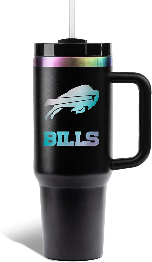 The Memory Company NFL 40oz Iridescent Tumbler - Double-Wall Vacuum Insulated Stainless Steel Water Bottle - Team Spirit Travel Cup with Handle, Lid and Straw, Hot and Cold Drink Container