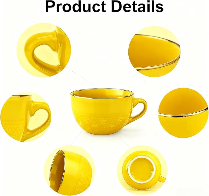 Disoza Yellow Ceramic Soup Mug with Handle Large Coffee Cup 24 Ounce Oversized Mug Porcelain 700 ML Tea Cup XXL Cereal Bowl Soup Ramen Salad Bowl - Image 3