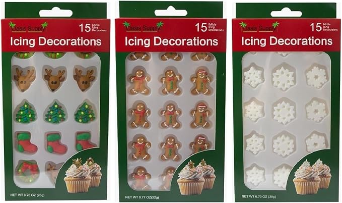Christmas Edible Cake Decorations - Candy or Cupcake Topper -Gingerbread Man, Reindeer, Trees, Wreaths, Boots, and Snowflakes, 45 Pieces Total by OasisSupply