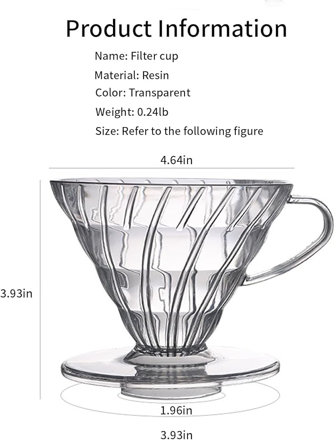 Pour Over Coffee Maker, Single Cup Plastic Coffee Dripper, Manual Porcelain Slow Brewing Accessories for Travel, Camping, Office, Home, Cafe, Coffee Gifts (Clear, Large)