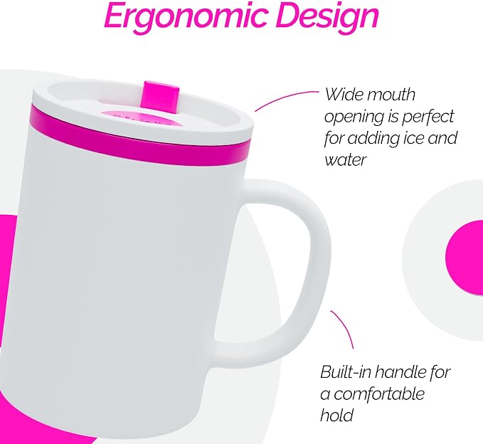 Copco Iconic Desk Mug with Lid & Handle, 16 Oz - Pink, Set of 2 | Double-Wall Insulated Reusable Coffee Mug, Spill-Resistant Slide, Wide Mouth for Hot & Cold Drinks, Office & Travel Cup - Image 5