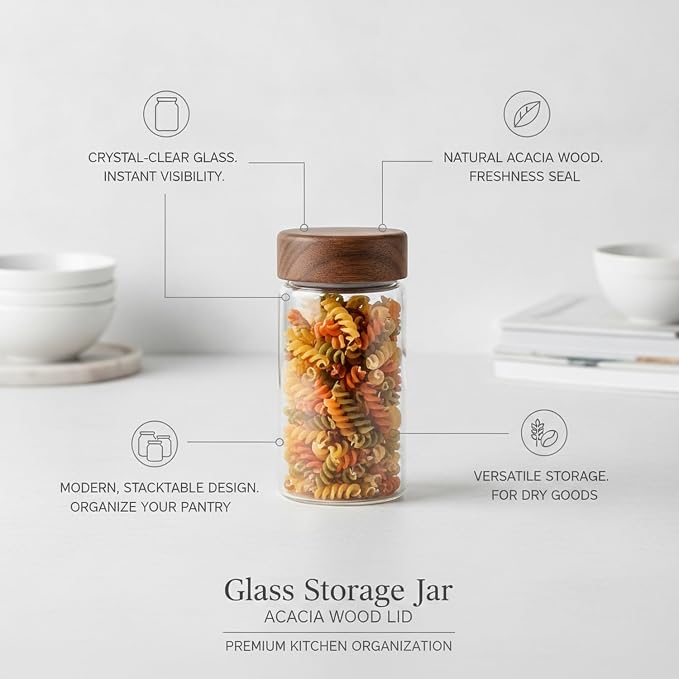 Clear Glass Storage Jar with Acacia Wood Lid - Kitchen Canister for Pantry Organization, Countertop Display, and Dry Food Storage - Image 4