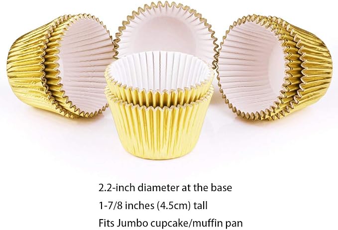 Gold Foil Jumbo Cupcake Liners Metallic Large Muffin Baking Cups, 160-Count - Image 3