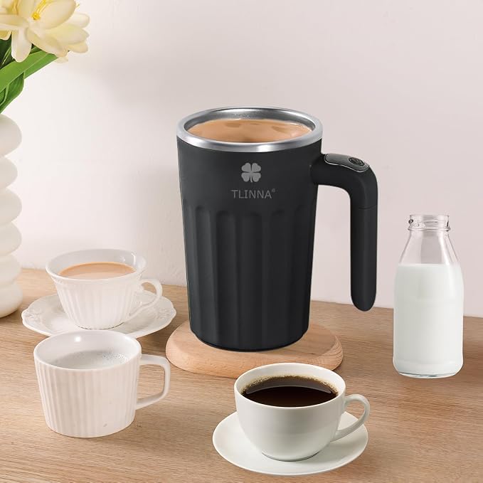 Self Stirring Mug,Self Stirring Coffee Mug,Suitable for Coffee, Milk, Cocoa and Other Beverages,Insulated bottle (Black-temperature, 12 Ounces) - Image 3
