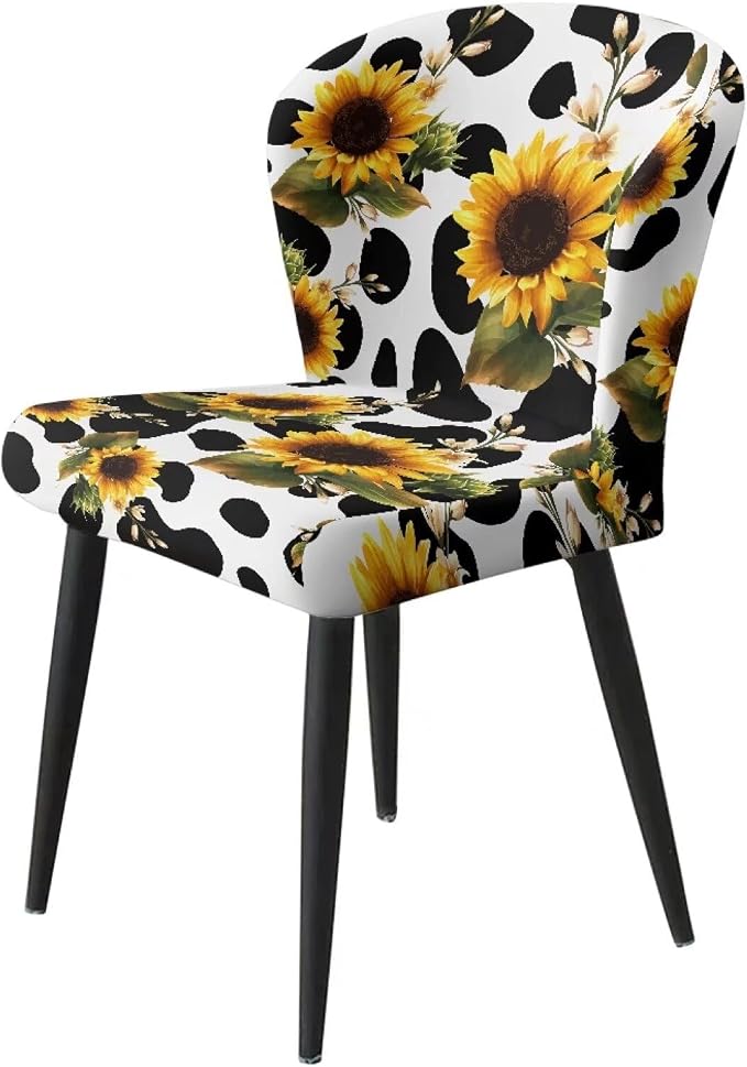 Cow Print Sunflower Bar Stool Covers High Stool Chair Cover for Party Kitchen Club, Reusable Washable 2 Pcs Bar Stool Covers Decorative Covers - Image 3