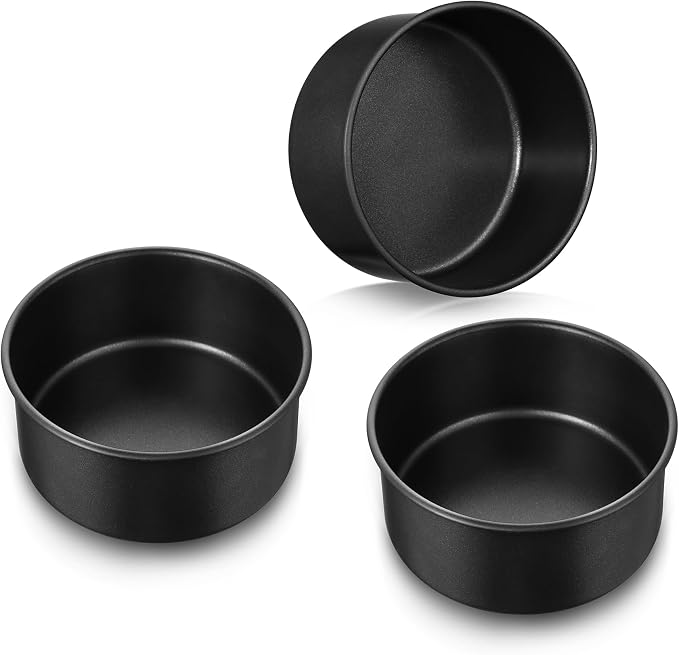E-far 5 Inch Cake Pan Set of 3, Nonstick Stainless Steel Small Baking Pans Tins, Round Bakeware for Layer Cakes, Stainless Steel Core & Non-Toxic Coating, Straight Side & 2 Inch Deep by E-far