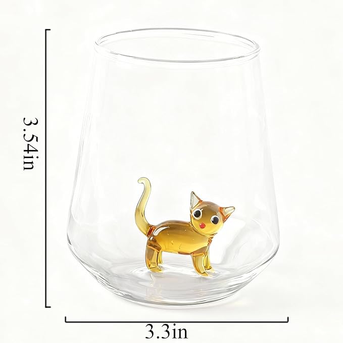 Cat Figurine Glass Cup 3D Animal Artisan Glassware Collection Handmade Cute Wine Cup Meow Garden Crystal Cat Tumbler Gothic Decorations Stemless Wineglass - Image 5