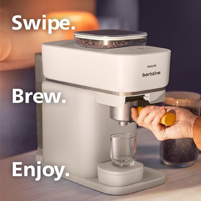 Philips Baristina Espresso Machine+Milk Frother Bundle. Real espresso. Compact coffee machine,portafilter, grinder, Cafe Crema. Dairy & Non-Dairy Milk foam​. Hot & Cold. Easy Clean. White (BAR303/00) - Image 11