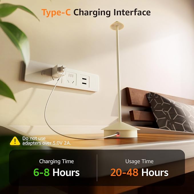 Cordless LED Table Lamps,Portable Battery Desk Lamp,2 Pack,Beige | 6000mAh Rechargeable,3000K/4500K/6000K Touch Stepless Dimming,Aluminum IP54 Waterproof Wireless Lighting for Outdoor/Indoor - Image 6