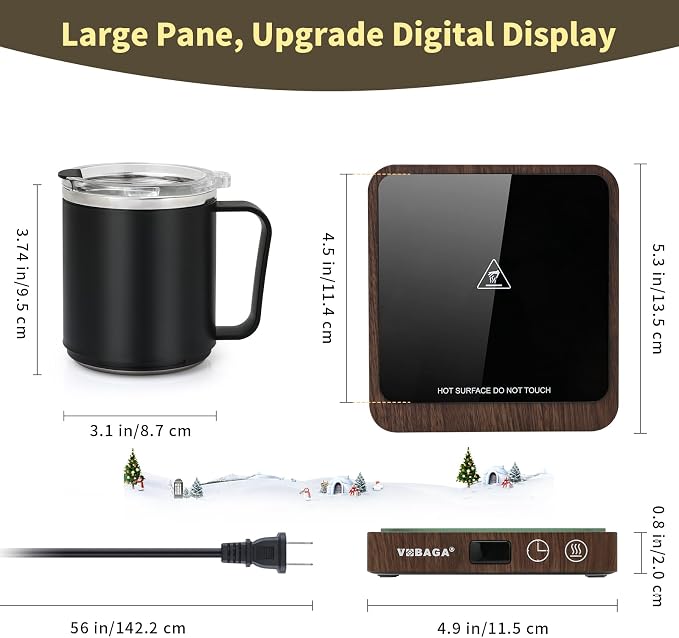 VOBAGA Coffee Mug Warmer &15oz Mug Set for Desk, Smart Coffee Cup Warmer for Office Home with 5 Temp Settings, Coffee Warmer with 2-12H Auto Shut Off, for Candles Coffee Cocoa Milk, Coffee Accessories - Image 4