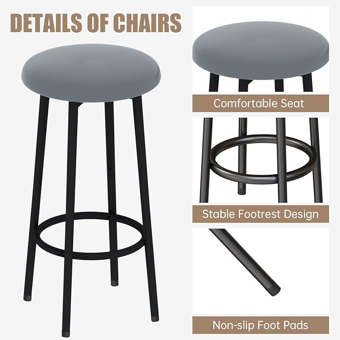 AWQM Kitchen Island with Seating & Storage Shelf, Modern Bar Table and Chairs Set for 2, Wooden Island Table for Kitchen, Dining Table Set for Small Space, Grey - Image 7