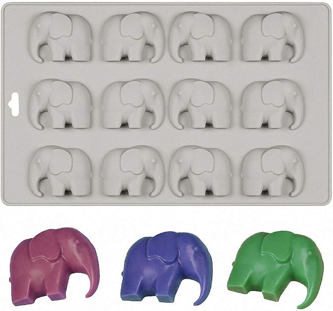 12 Cavities Elephant Chocolate Candy Silicone Mold Gummy Fat Bomb Mould Resin Clay Mini Soap Crayon Mold Ice Cube Tray Cake Cookie Baking Pan for Baby Shower by HiParty