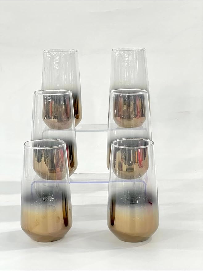 SODEF Titanium Coated Rose 6-Piece Long Glass Water Tumbler Set - quality Glassware Collection, 16.2 fl oz Capacity, Multicolor Design - Multicolor - Image 2