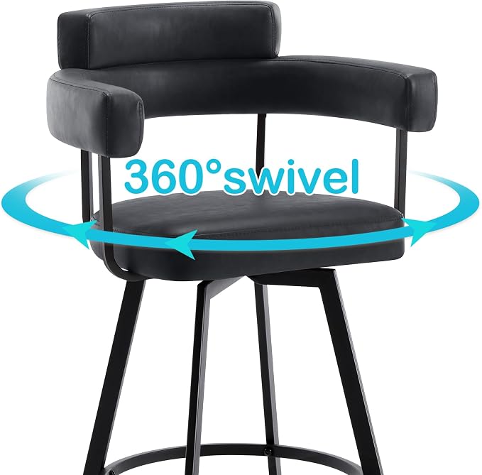 Flouki Swivel Bar Stools with Backs and Arms, Modern Faux Leather Counter Stools Set of 4 for Kitchen Island, 26" Upholstered Counter Height Bar Stools for Kitchen Counter, Dining Room, Black - Image 4