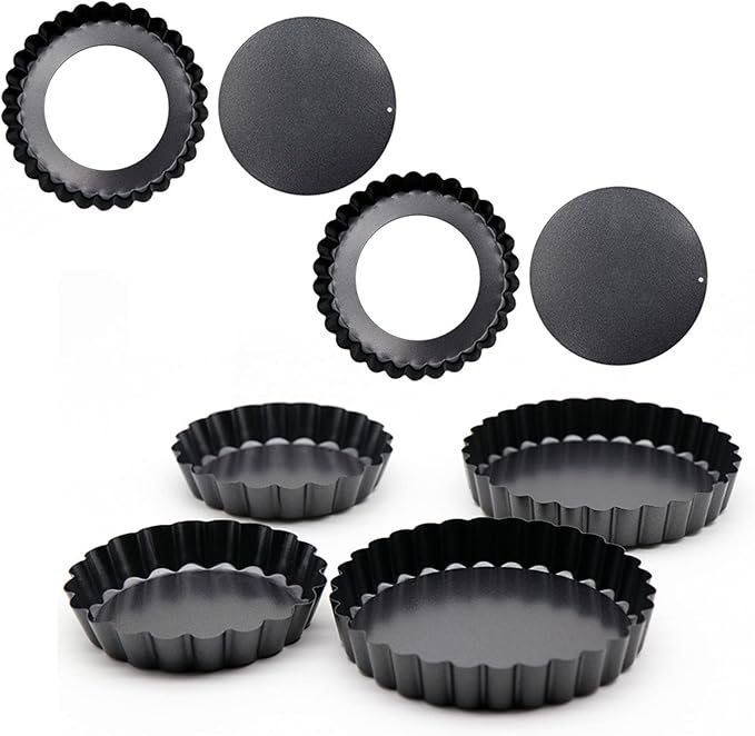 Mingzhe Removable Bottom Tart Pan Set 6PCS Non Stick Carbon Steel Ideal for Baking Quiches and Pies 8cm Black - Image 5