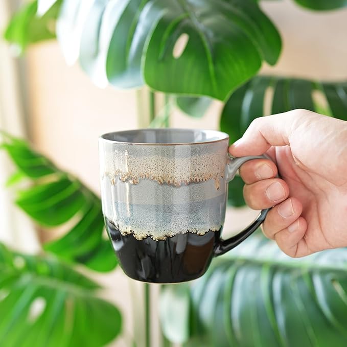 Bosmarlin Ceramic Coffee Mug Set of 4, 17 Oz, Coffee Cups with Big Handle, Microwave Safe, Unique Reactive Glaze (17 Oz, Grey) - Image 6