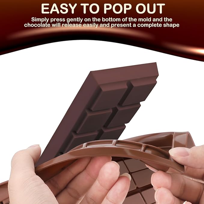 Chocolate Bar Mold, Non-Stick Silicone Chocolate Molds for Stuffed Bar, Food Grade Square Candy Bar Molds for Dubai Pistachio Rod, Snacks, Candies, Desserts (10 Snap)