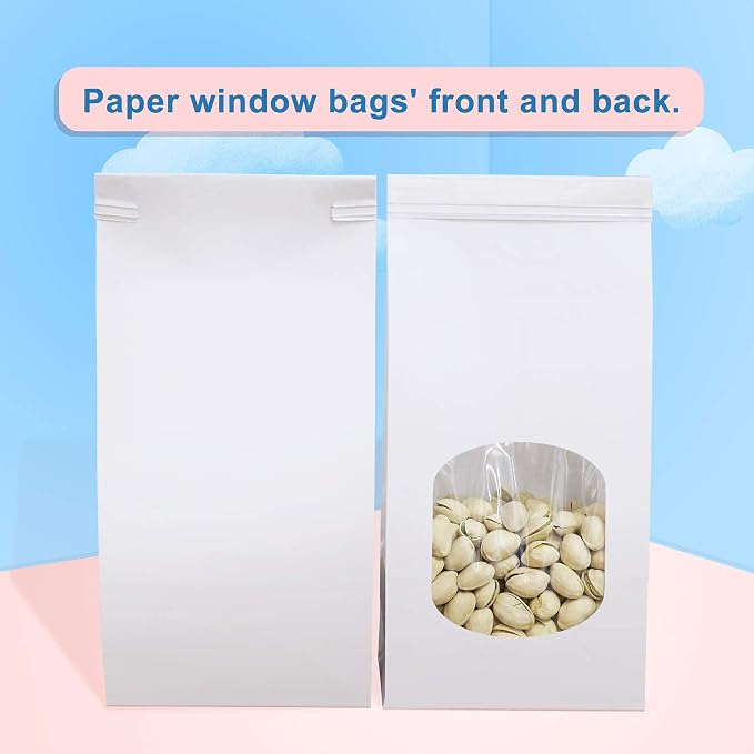 BagDream Small Cookie Bags 4.6x2.48x9.6 Inch Tin Tie Closure 100 Pcs White | Resealable, Window, Grease Resistant, For Homemade Baked Goods, Snack, Coffee Beans, Party Favor, Gift Giving, Small Business - Image 6
