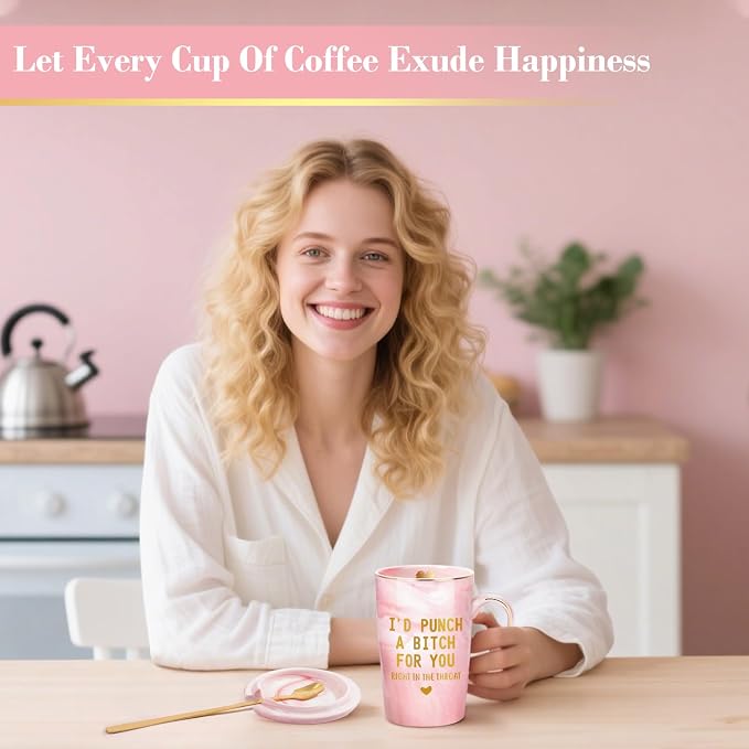 Best Friend Birthday Gifts for Women, I'd Punch A Bitch For You Funny Friendship Coffee Mug, Galentine Christmas Birthday Gifts for BFF Sister Girlfriend,14oz Pink Marble Gold Print Mug & Gift Box - Image 7