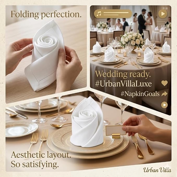 Urban Villa Hemstitch Cloth Dinner Napkins Cotton 20”x20” (Set of 6)-White - Image 6
