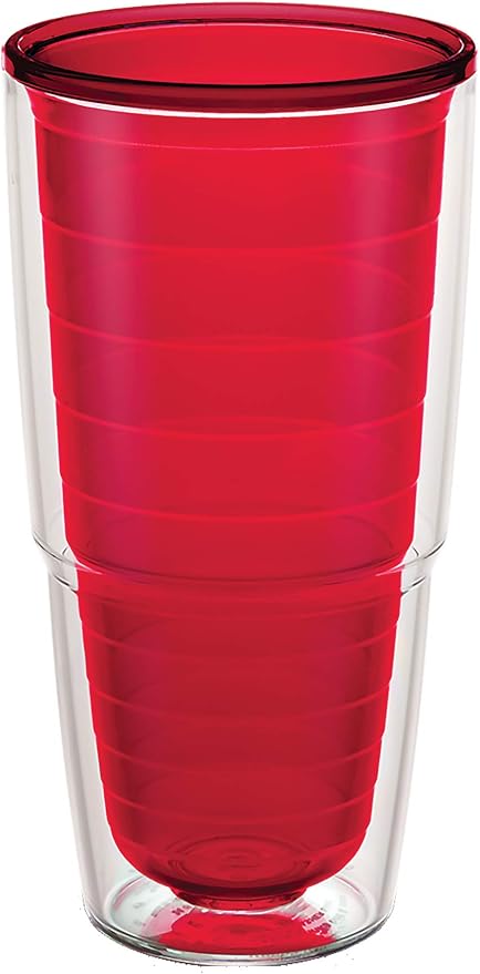 Tervis Clear & Colorful Tabletop Made in USA Double Walled Insulated Tumbler Travel Cup Keeps Drinks Cold & Hot, 24oz, Red by TervisTumblerCompany