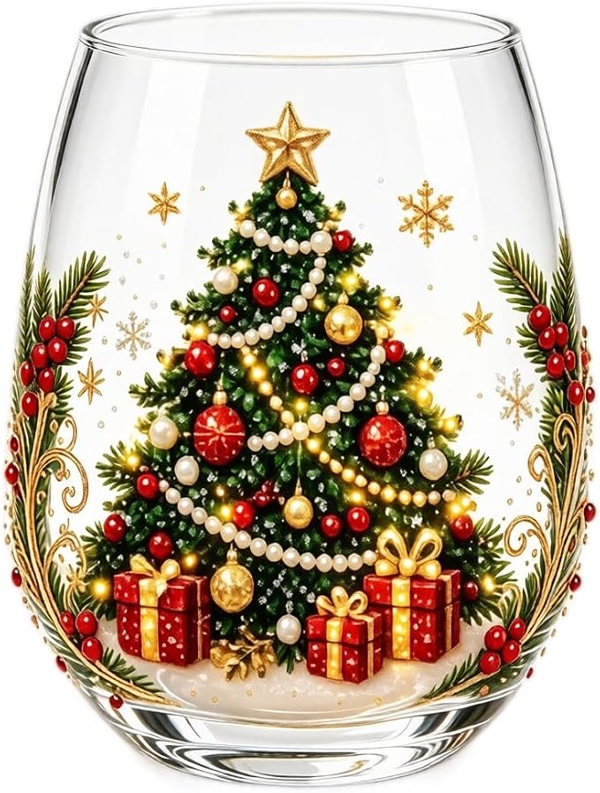 3D Christmas Glass Art Cup, Luxury Raised Holiday Glassware Collection | Cute Festive Stemless Wine Glasses,Artistic Holiday Table Ornaments,Perfect Christmas Home Decor Gifts for Various Beverages by Unknown