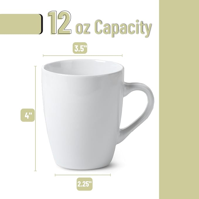 BTaT- White Coffee Mug Set, 12 Pack, 12oz, Ceramic Coffee Cups | Bulk Mug Set for Home, Office, Café, Hot Beverages, Tea, Cappuccino, Everyday Drinkware Use - Image 3