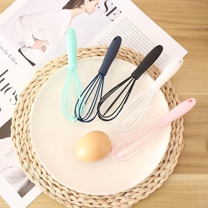 1Pc Black Mini Silicone Non-Stick Whisk, Milk and Egg Beater Blender, Hand Egg Mixer, Kitchen Whisks for Cooking, Baking, Mixing, Stirring, 6.7inch