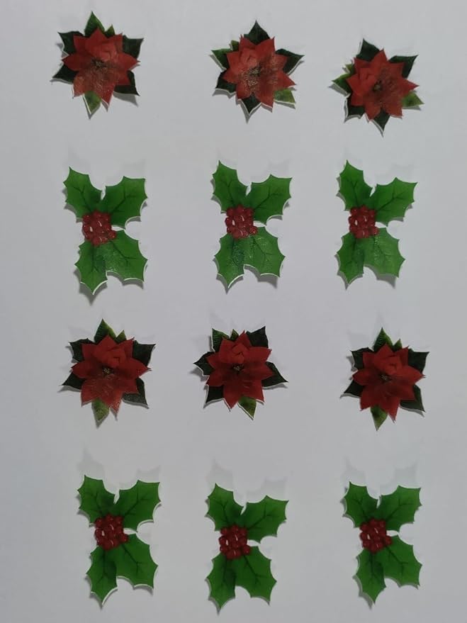 Edible Christmas Flowers Christmas Leaf Cake Decor 35 Piece Mix - Image 2