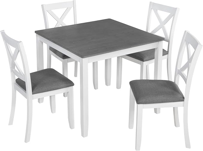5-Piece Dining Table Set for 4, Kitchen Dining Table with 4 Soft Cushioned Solid Wood Chairs, Ideal for Home or Restaurant Use.(Gray & White_Small) - Image 4
