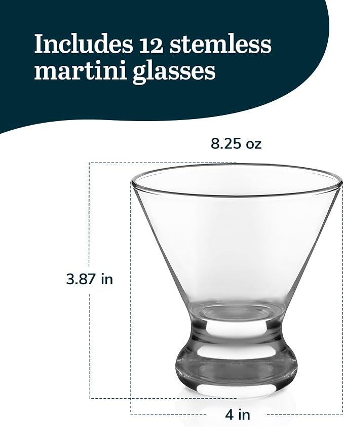 Libbey Cosmopolitan Stemless Martini Glasses Set of 12, Cocktail Cups | 8.25 oz Capacity for Cocktails, Appetizers, Desserts, and More with Stemless Design and Dishwasher-Safe Cleanup - Image 4