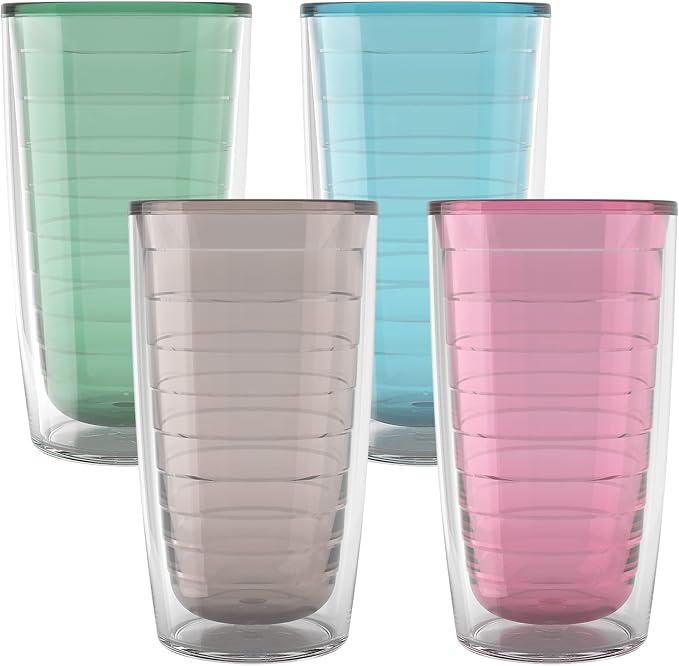 Tervis Clear & Colorful Tabletop - Bayou View Collection Made in USA Double Walled Insulated Tumbler Travel Cup Keeps Drinks Cold & Hot, 16oz - 4pk, Assorted Pastels by TervisTumblerCompany