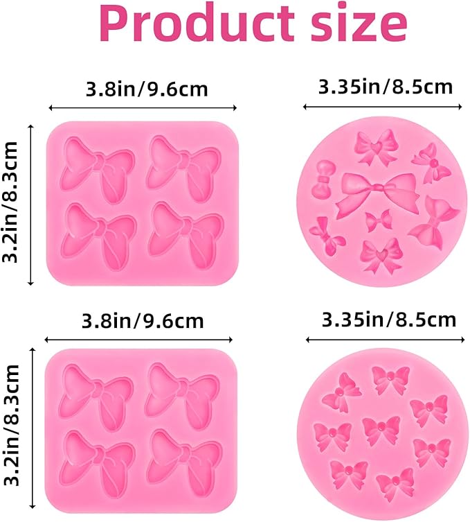 4 Pcs Bow Mold Fondant Bow Silicone Mold Chocolate Candy Cake Pop Molds Bow Molds for Cake Decorating, DIY Desserts, Fondant,Clay